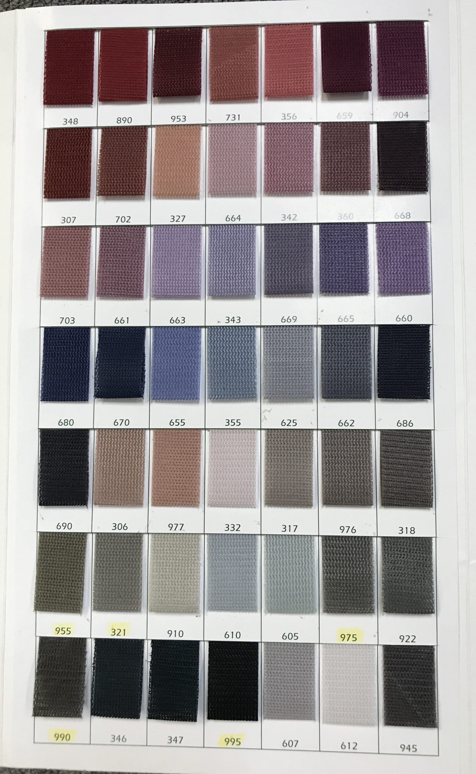 Instabind Regular Style & 3 syn/cotton Sample Chart - Bond Products Inc