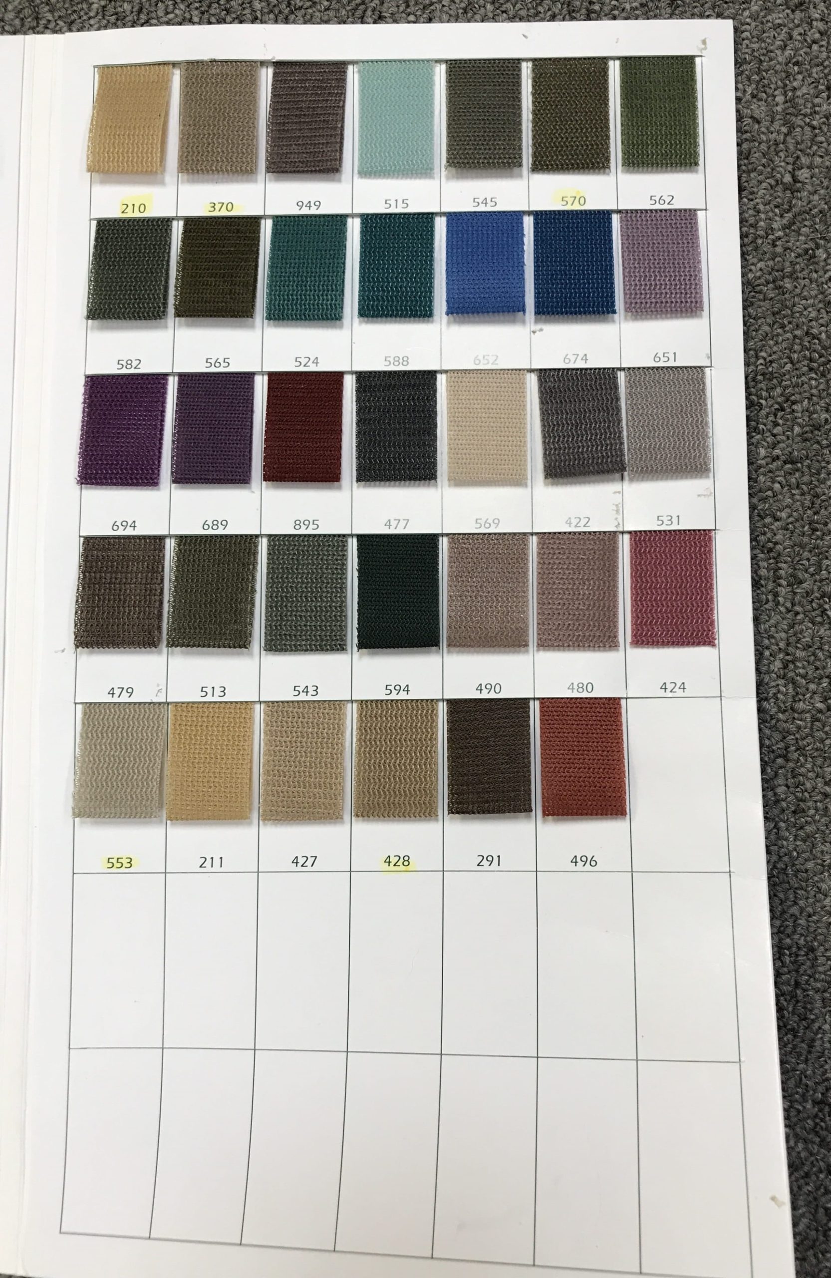 Instabind Regular Style & 3 syn/cotton Sample Chart - Bond Products Inc